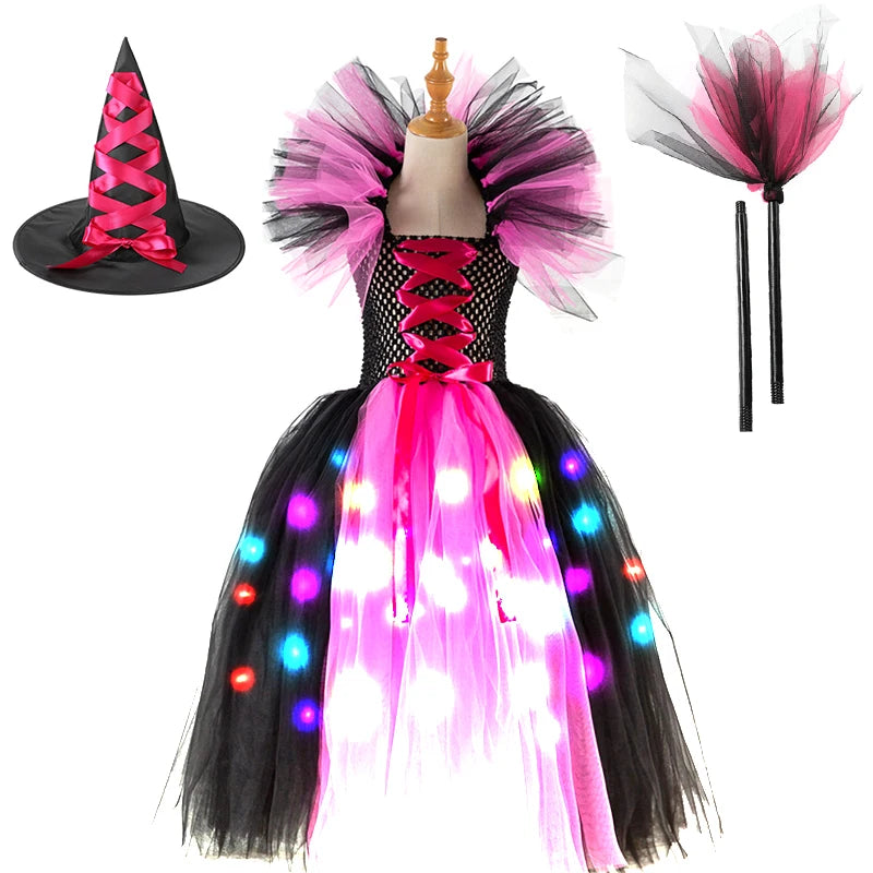 Girls Witch Ghost Vampire Halloween Costume Fluffy Tulle Dress