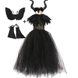Girls Maleficent Black Tutu Halloween Costume with Feather Shawl