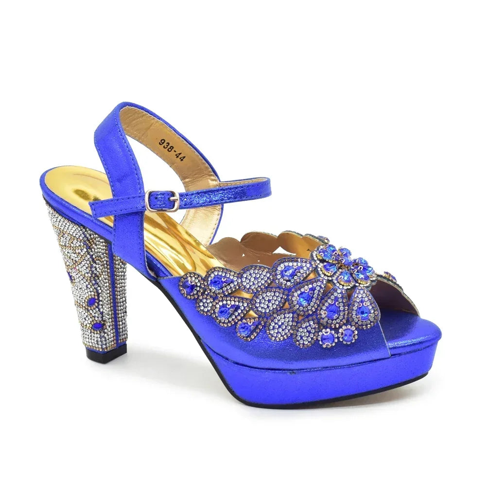 Peacock Party Shoes Wedding Peep Toe Pumps with Rhinestone