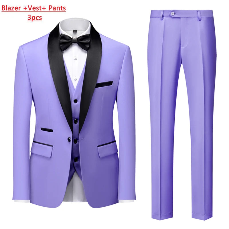 Mens Tuxedo Three Piece Suit Blazer with Trousers and Vest