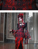 Red Gothic Embossed Jacquard Lace Top & Skirt