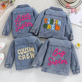 Cousin Crew and Sisters Letter Printed Denim Jackets for Girls
