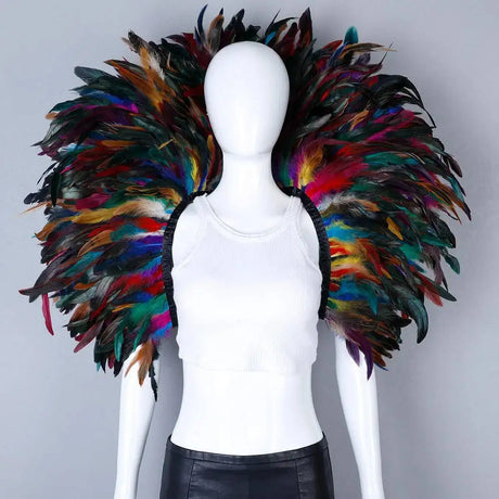 Rainbow Carnival Feather Cape Collar Shrug Mardi Gras Festival Wear
