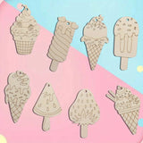 16Pcs Icecream Wooden Crafts Project Unpainted Hanging Ornaments Kids DIY Painting Gifts