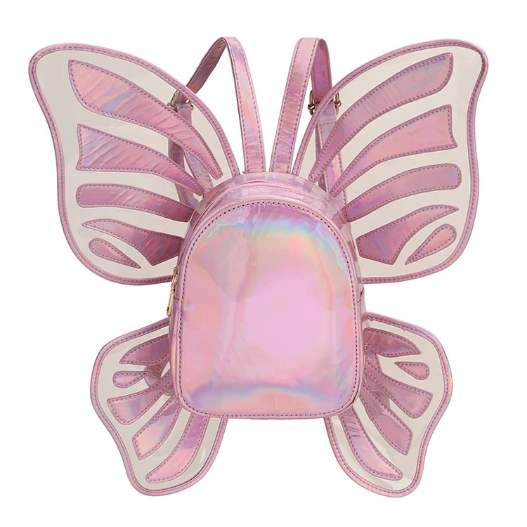 Mini Backpack Butterfly Wings Daypack Holographic Leather