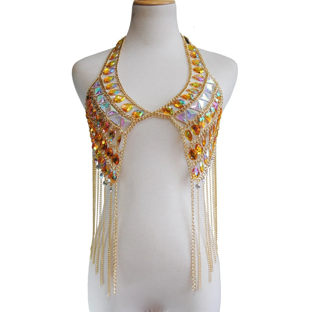 Gem Patchwork Festival Halter Tops Party Crop Top