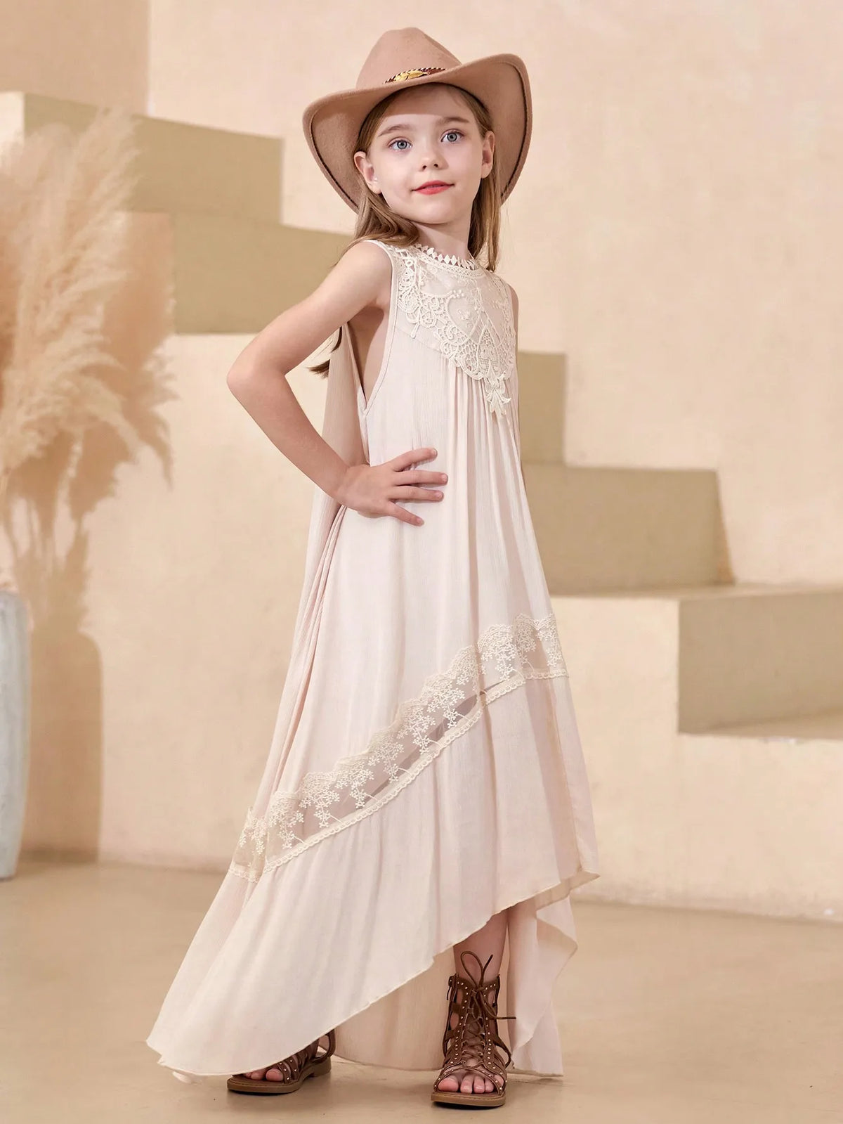 Summer Girls' Sleeveless Embroidered Trailing Skirt Photoshoot Worthy Maxi Dress