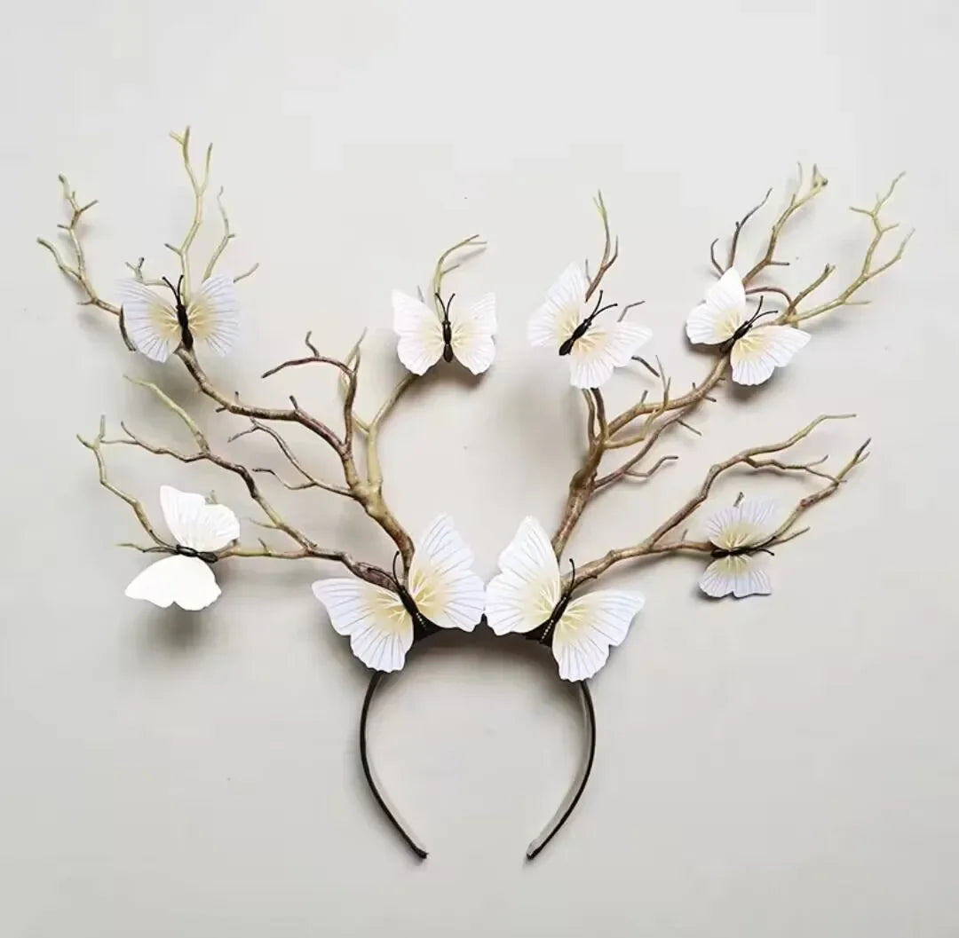 Forest Goddess Headwear Antler Deer Flower Crown Headbands Long Branches Photo Shoot Props