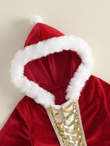 Girl Christmas Hood Dress 1-6Y Toddler Long Sleeves Cross Tie Winter Party Dress