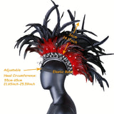 Gothic Punk Rock Skull Spider Mohawk Headband with Rhinestones Halloween Feathered Costume