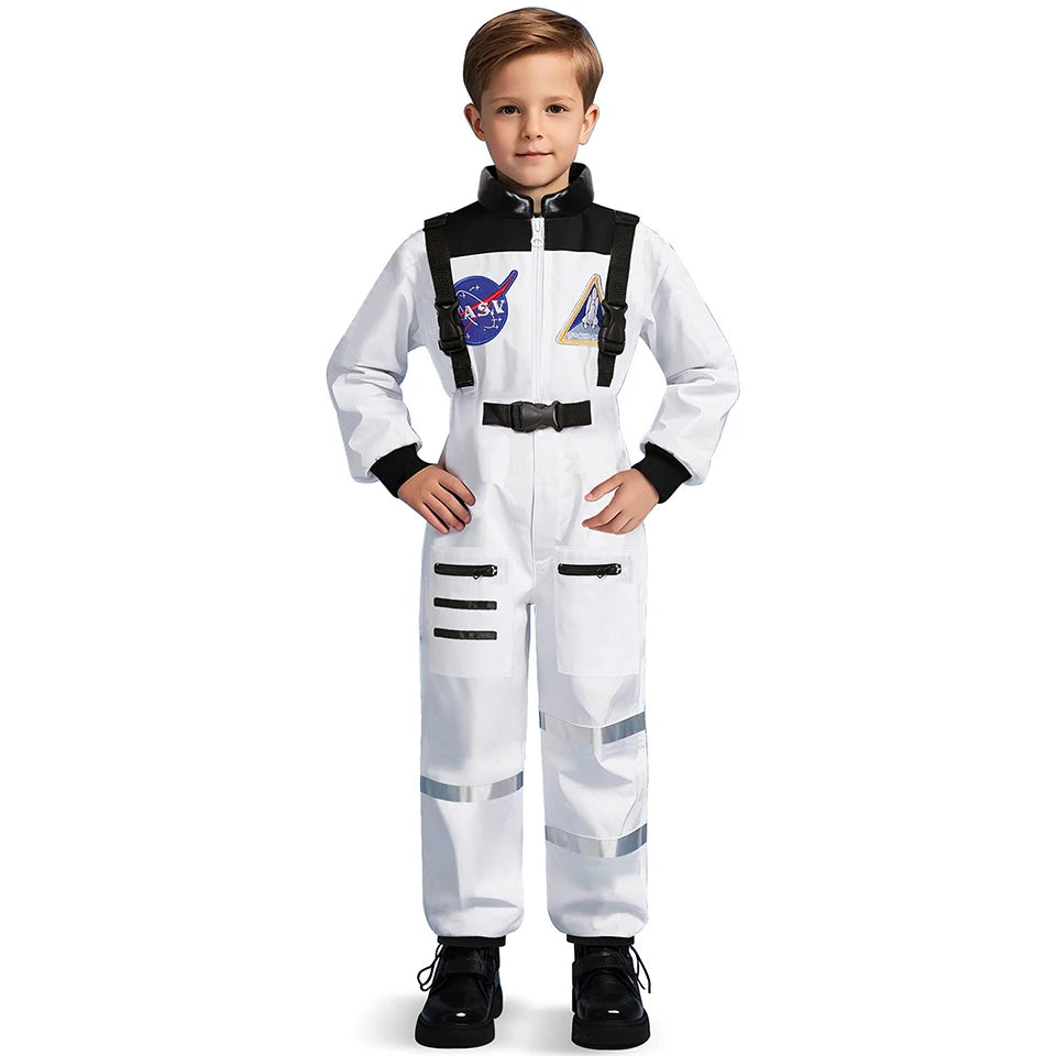 Kids Astronaut Costume Space Suit Halloween Cosplay Space Explorer Performance Book Week Costumes Children's Jumpsuit Spaceman Boys Girls