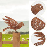 Set of Four Rusty Metal Bird Silhouettes Garden Fence Decor