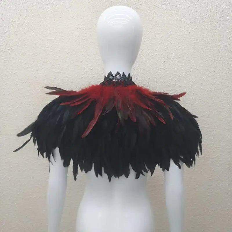 Gothic Feather Shawl Neck Collar Crow Costume Maleficent Cosplay