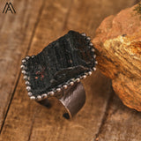 Raw Black Tourmaline Brutalist Copper Rings