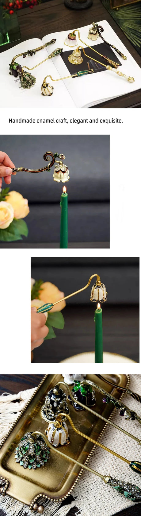 Candle Snuffers Enamel Diamonte Encrusted Long Handle Candle Extinguishers Home Decor
