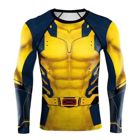 Deadpool Wolverine Printed Mens Rash Guards Compression Shirts Gym Surfing Long Sleeve Stretch Tops