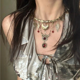 Red Crystal Moon Pagan Goddess Choker Necklace
