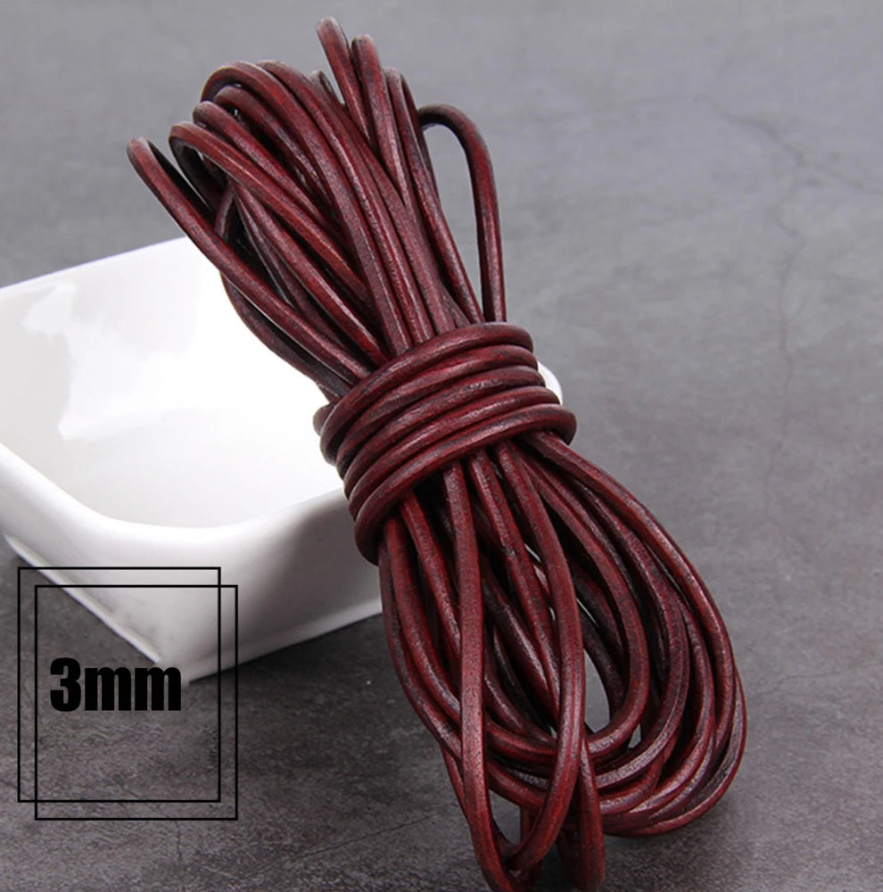 1/2/3/4/5/6/8mm 2 meter Red Coffee Genuine Leather Cord Flat/Round Rope DIY Jewellery Making