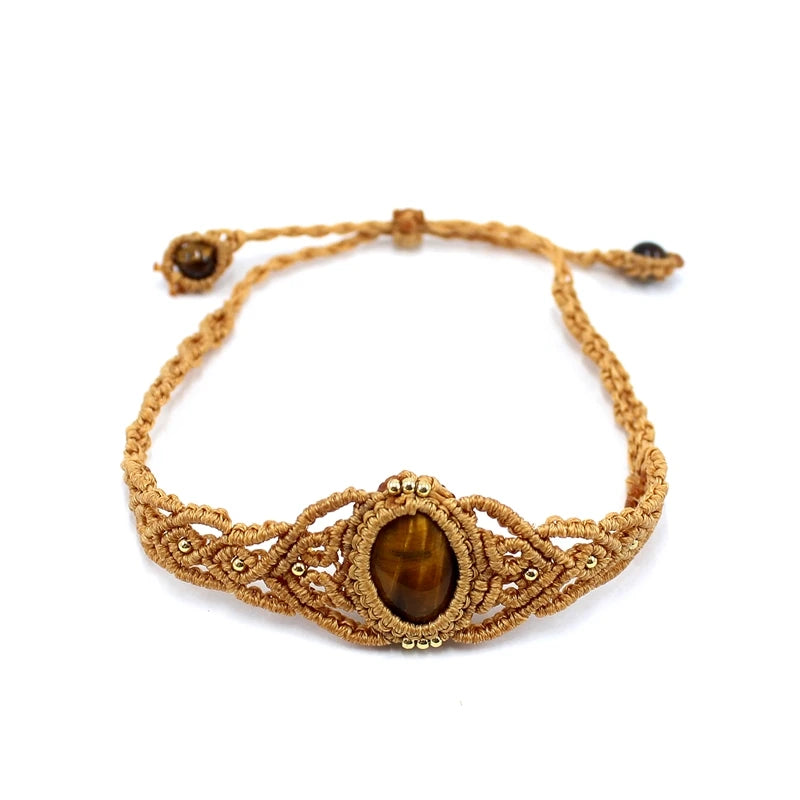 Natural Stone Braided Wax Cord Adjustable Bracelets Rose Quartz Lapis Lazuli Amethyst