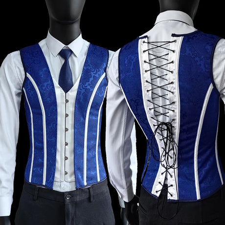 Vintage Circus Men's Boned Waistcoat Corset Vest Lace Up Burlesque Performance Stage Costume