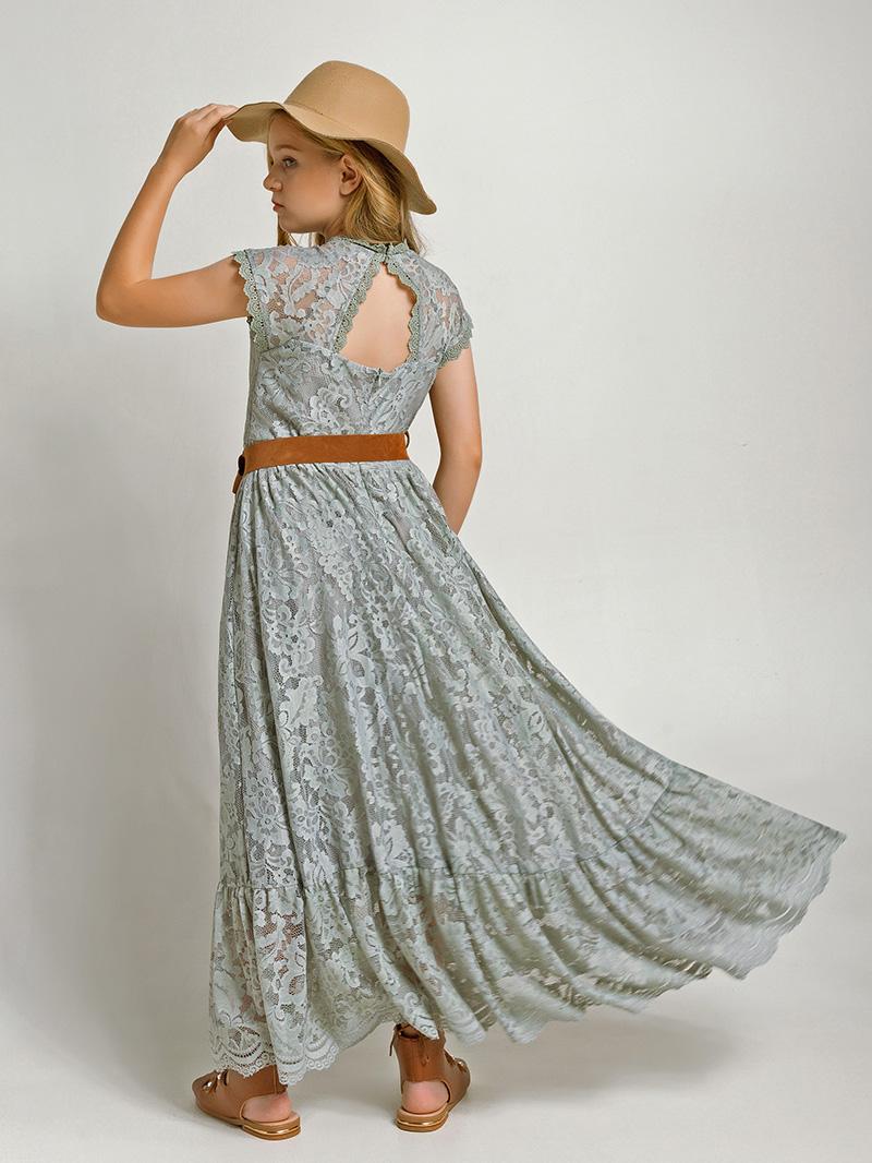 Girls Flower Girl Dress Lace Cotton Maxi Dresses