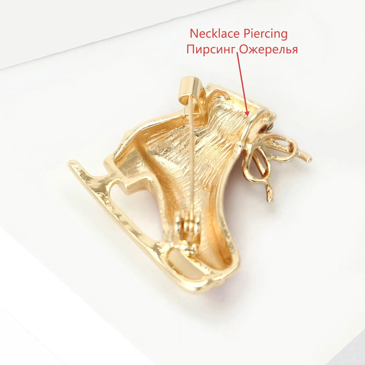 Red Enamel Christmas Ice Skating Boot Shoe Brooches
