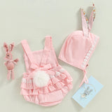 Baby Bunny Romper Rabbit Ears Overalls Bodysuit Playsuits Easter Day Outfit Costume with Hat