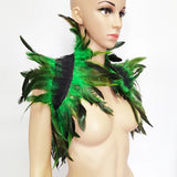 Black Rooster Feather Shrug Gothic Collar with Ribbon Ties