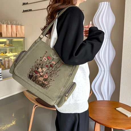 Wildflowers Print Canvas Shoulder Bag Crossbody Messenger Bag