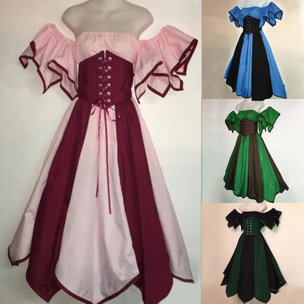 Petal Hem Medieval Carnival Costumes Lace Up Dresses