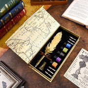 Golden Feather Quill Pens Set Dip Fountain Pens Ink Stationery Writing Gift Box Sets