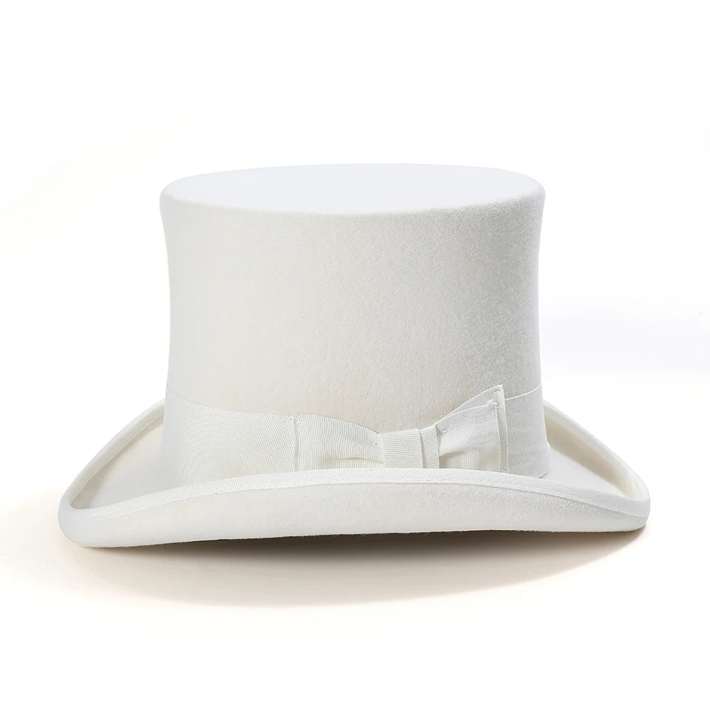 18cm Tall White Wool Felt Top Hat Satin Lined