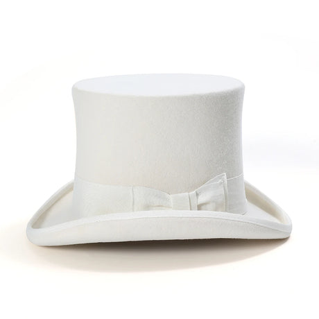 18cm Tall White Wool Felt Top Hat Satin Lined