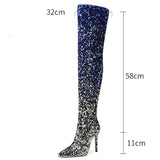 Galaxy Thigh High Boots Gradient Sequin Stretch Boots 11CM Heels