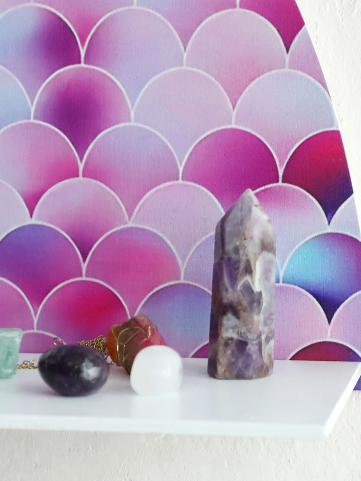 Mermaid Tail Wooden Crystal Shelf Essential Oil Display Floating Wall Shelf