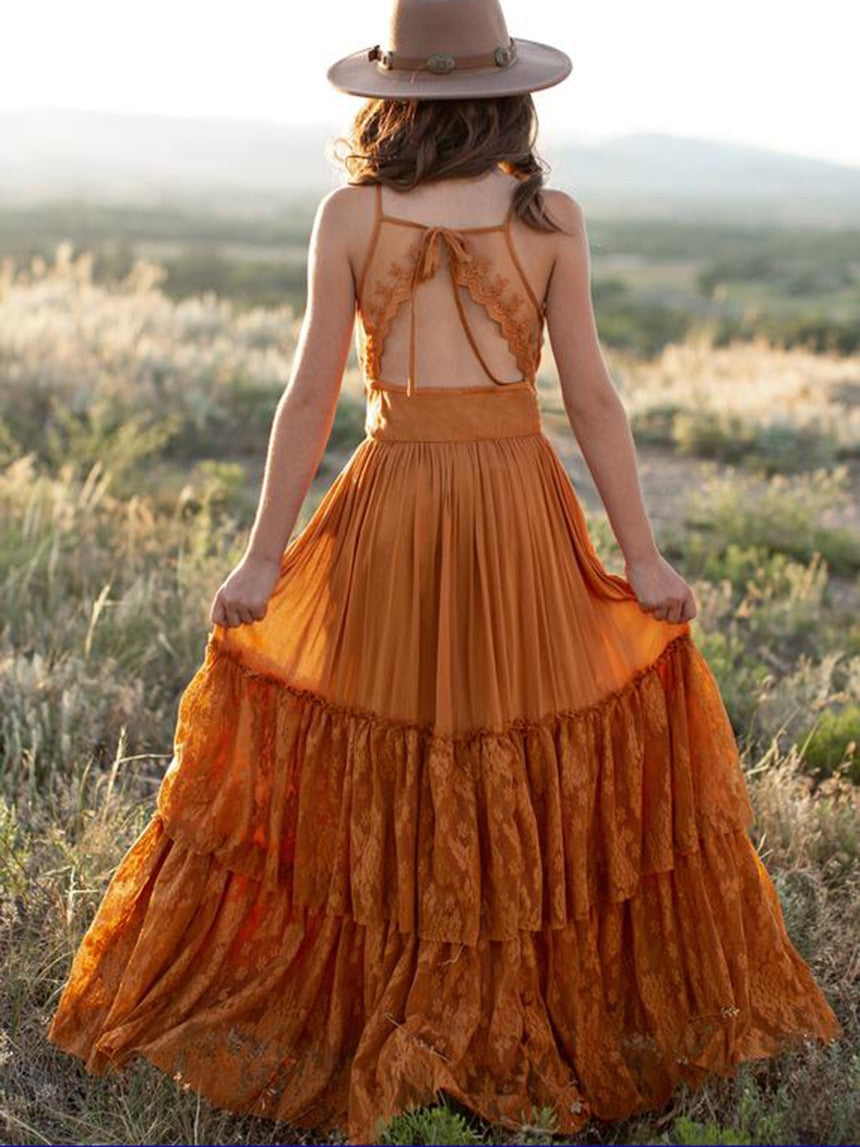 Girls Maxi Lace Chiffon Photoshoot Dresses For 3-15 Years