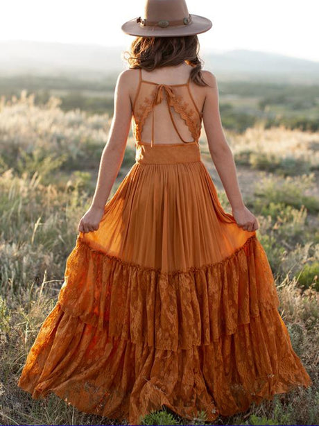 Girls Maxi Lace Chiffon Photoshoot Dresses For 3-15 Years