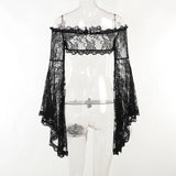 Dark Gothic Lace Long Flare Sleeve Overlay Shrug