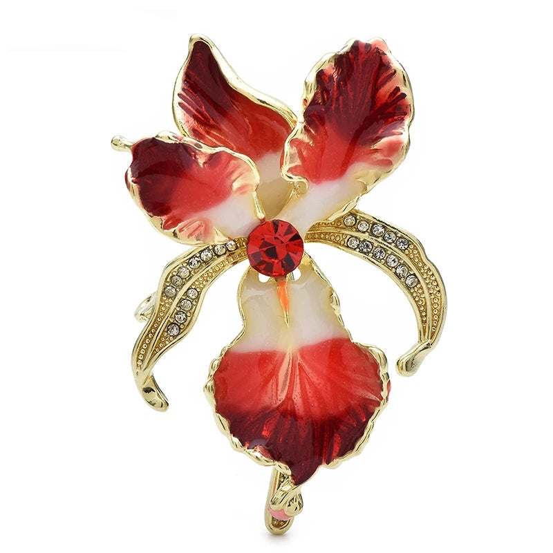 Enamel Orchid Flower Brooches