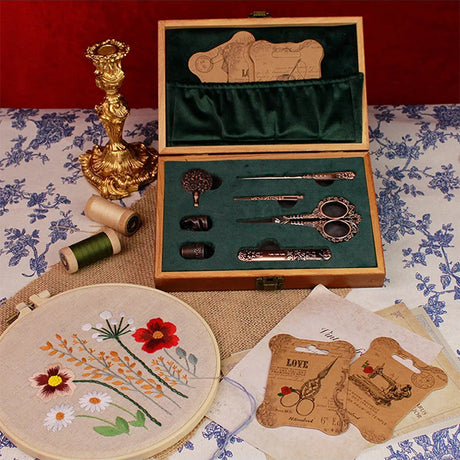 Royal Blue Vintage Sewing Kit Embroidery Scissors Needlework Set