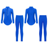 Boys Dance Leotard Ice Skating Gymnastic Long Sleeve Rhinestones Bodysuit with Leggings