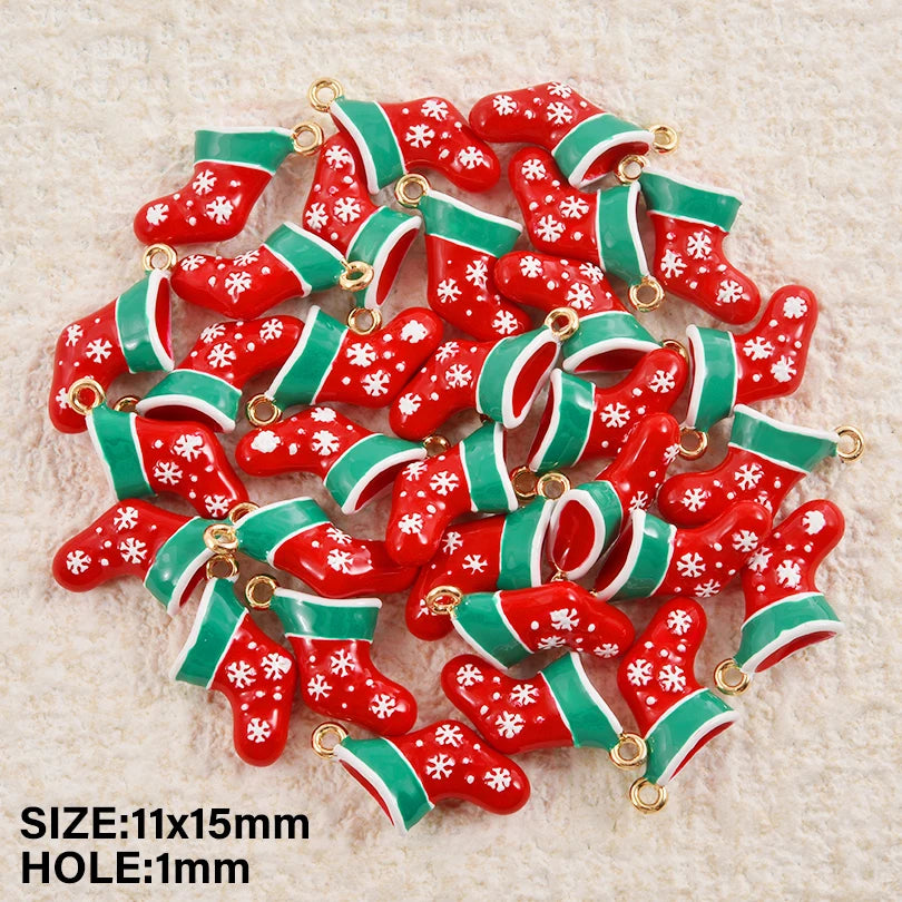 5pcs Christmas Charm Enamel Apple Socks Bell DIY Pendant Charms For Jewelry Making Keychain Earrings Bulk Handmade Material Gift