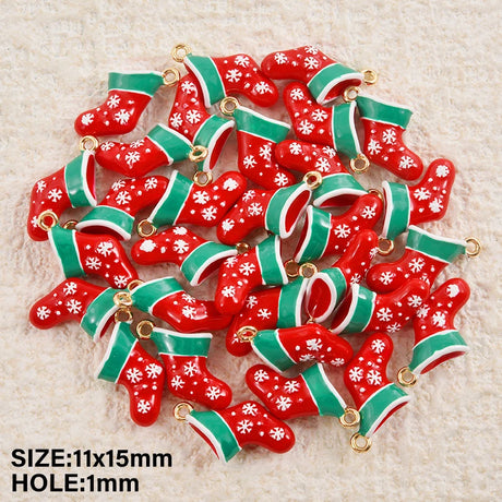 5pcs Christmas Charm Enamel Apple Socks Bell DIY Pendant Charms For Jewelry Making Keychain Earrings Bulk Handmade Material Gift
