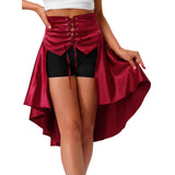 Gothic Steampunk Satiny Pirate Skirt Front Lace-up Tiered Irregular Hem Skirt Waist Belt Medieval Costume