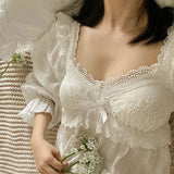 Summer Cotton Women's Sleepwear Antique French Style Lace Nightgown Nightdress
