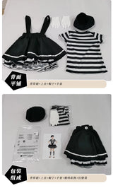 French Mime Pantomime Actor Clown Halloween Girls Stage Performance Costume Outfits Top+Strappy skirt+Hat+Gloves