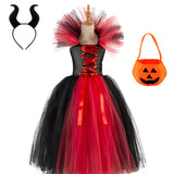 Girls Witch Ghost Vampire Halloween Costume Fluffy Tulle Dress