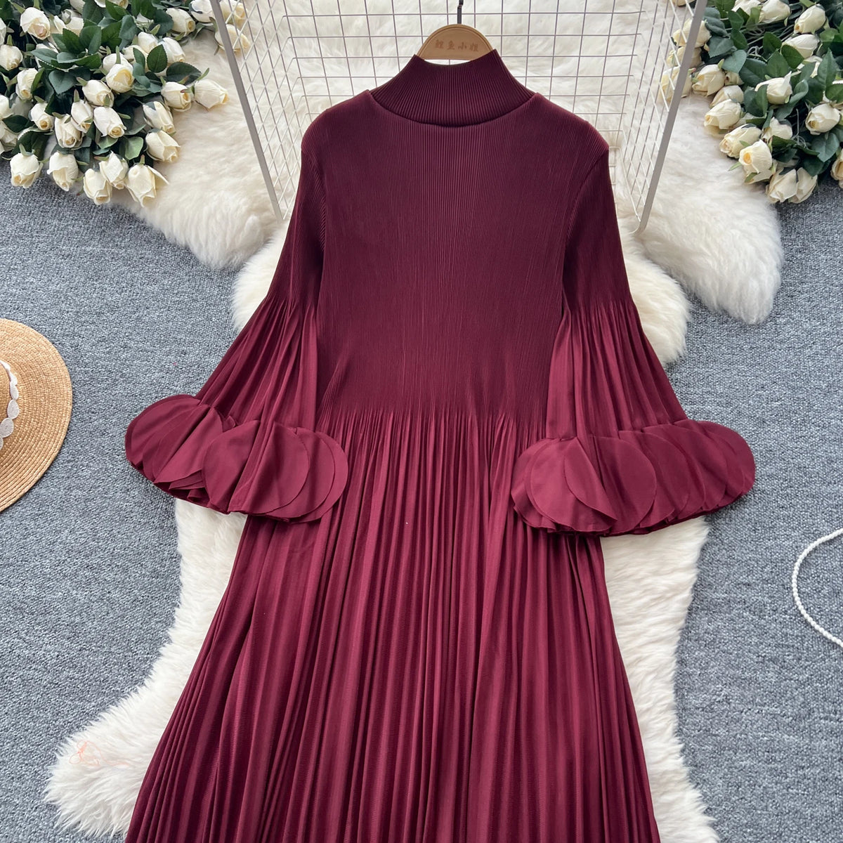 Petal Sleeves Pleated Tassel Dress Eight Colours