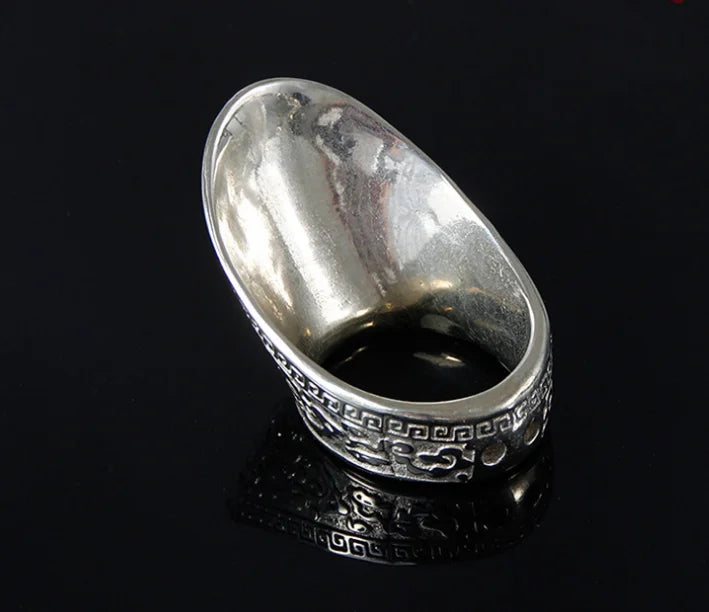 Engraved Archery Thumb Ring Tibetan Silver Banzhi Archery Gear