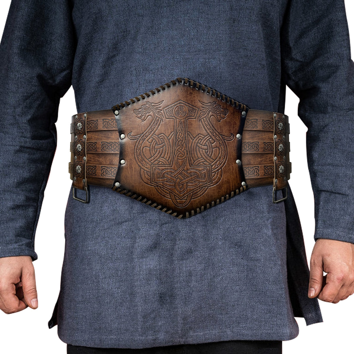 Nordic Viking Thor's Hammer Embossed Wide Belt